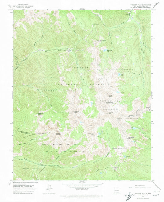 USGS Classic Wheeler Peak New Mexico 7.5'x7.5' Topo Map Image
