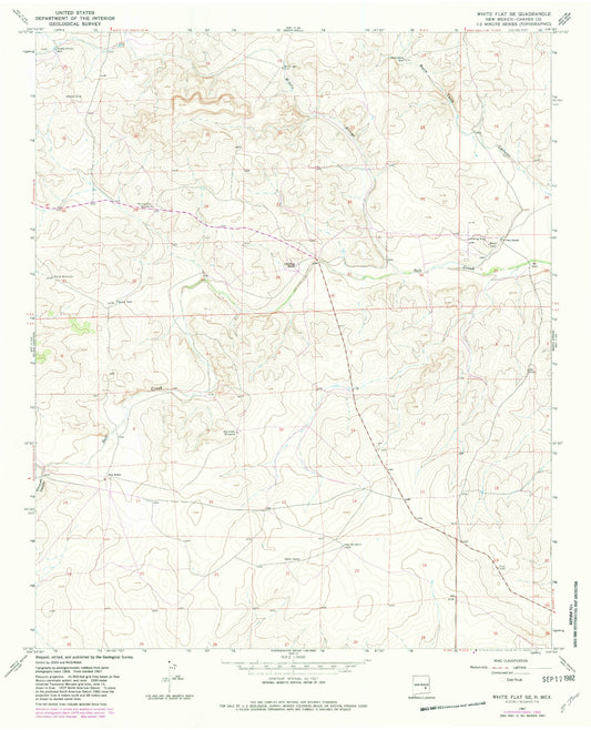 Classic USGS White Flat SE New Mexico 7.5'x7.5' Topo Map Image