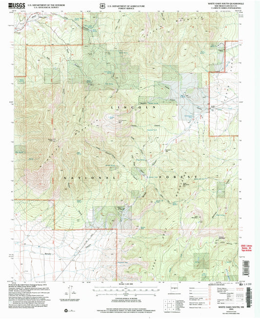 Classic USGS White Oaks South New Mexico 7.5'x7.5' Topo Map Image