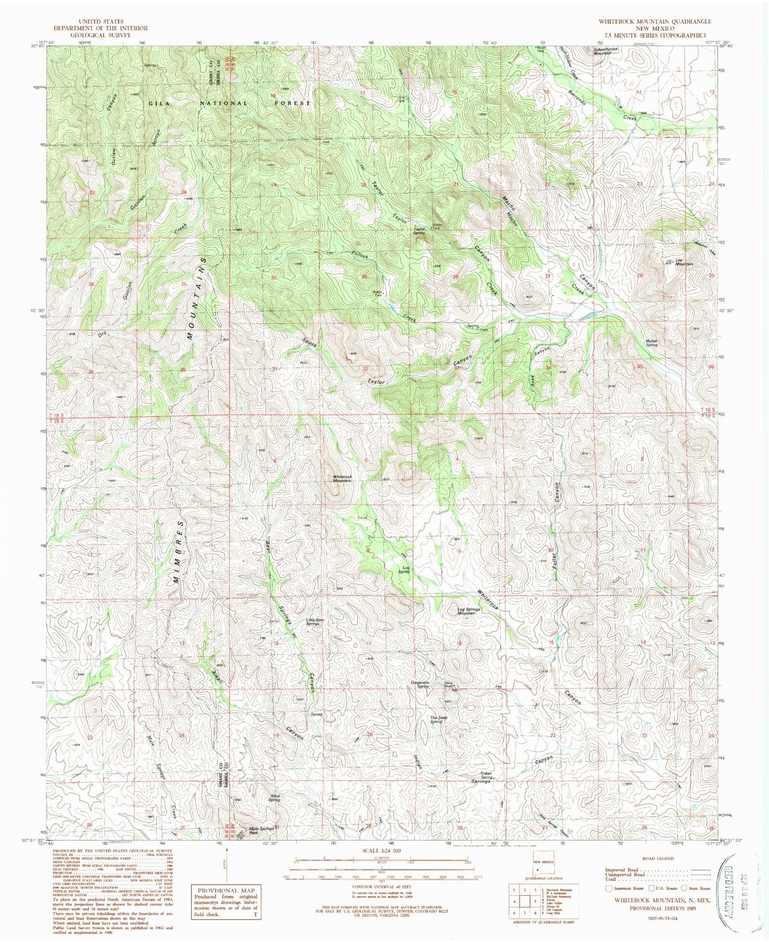 Classic USGS Whiterock Mountain New Mexico 7.5'x7.5' Topo Map Image