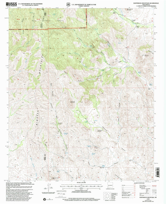 Classic USGS Whiterock Mountain New Mexico 7.5'x7.5' Topo Map Image
