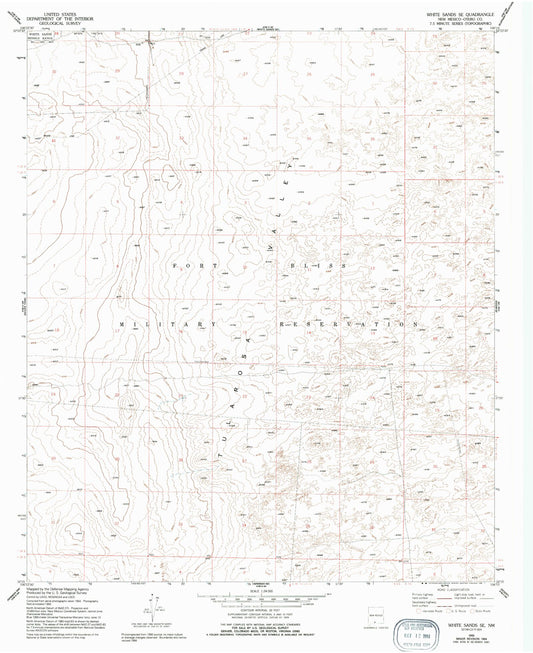 Classic USGS White Sands SE New Mexico 7.5'x7.5' Topo Map Image