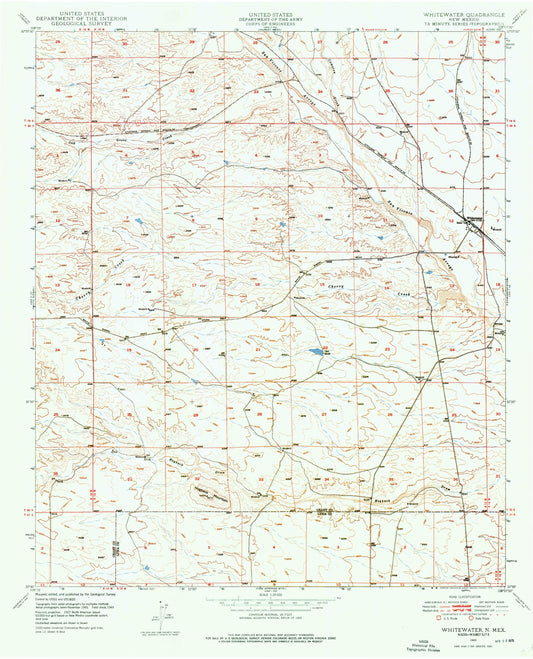 Classic USGS Whitewater New Mexico 7.5'x7.5' Topo Map Image