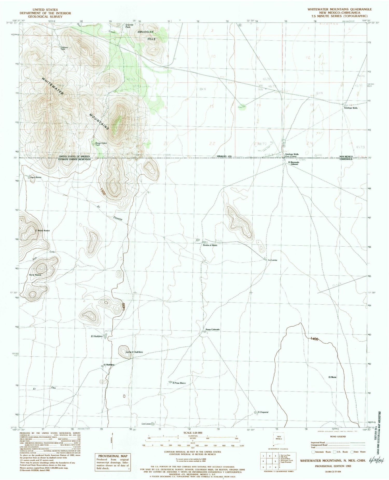 Classic USGS Whitewater Mountains New Mexico 7.5'x7.5' Topo Map Image