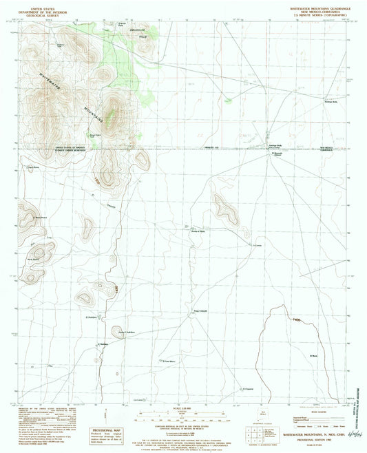 Classic USGS Whitewater Mountains New Mexico 7.5'x7.5' Topo Map Image