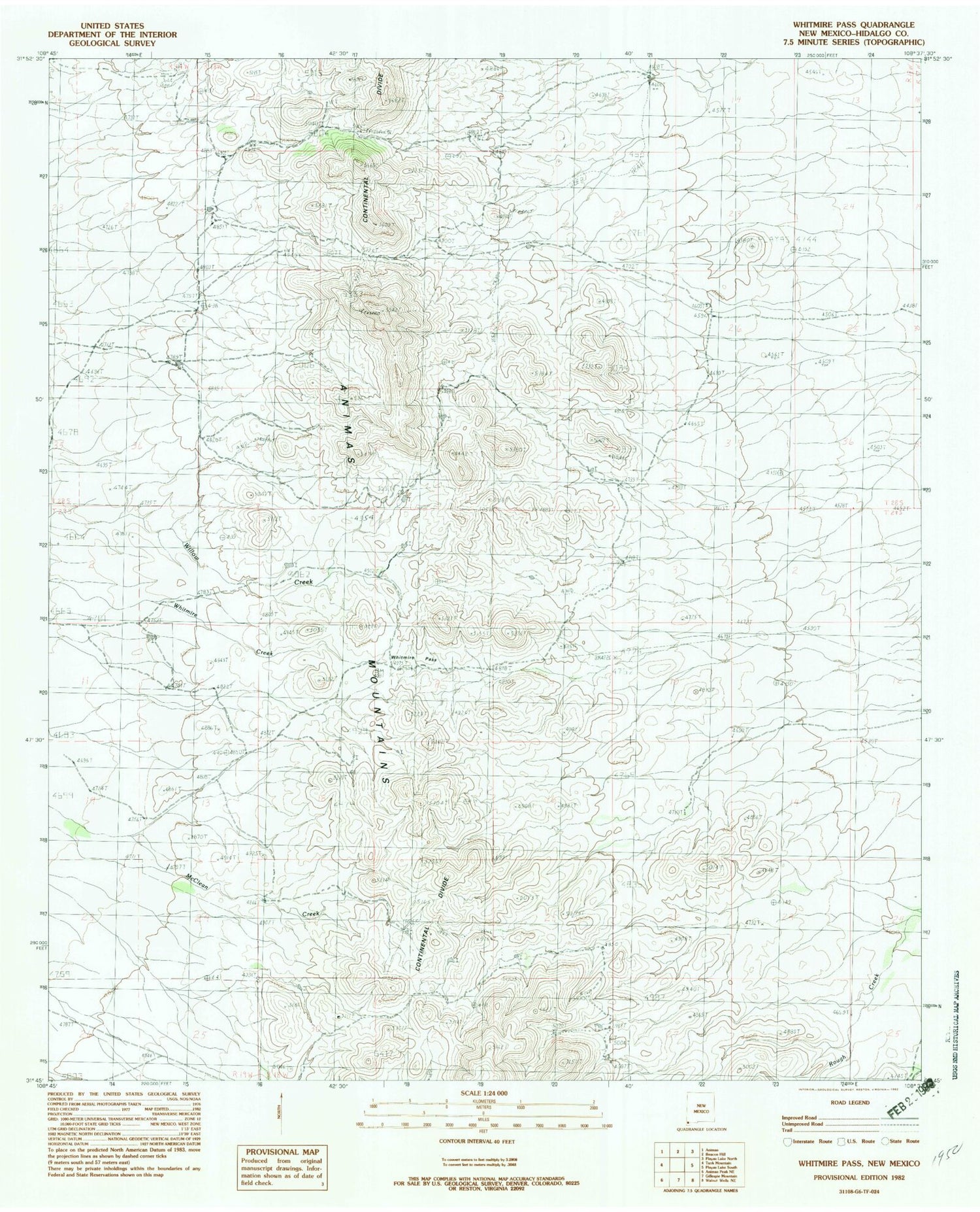 Classic USGS Whitmire Pass New Mexico 7.5'x7.5' Topo Map Image