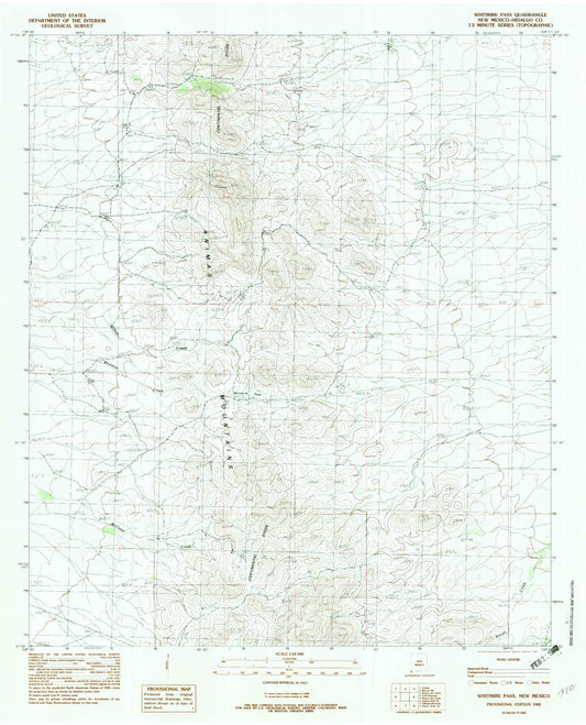 Classic USGS Whitmire Pass New Mexico 7.5'x7.5' Topo Map Image