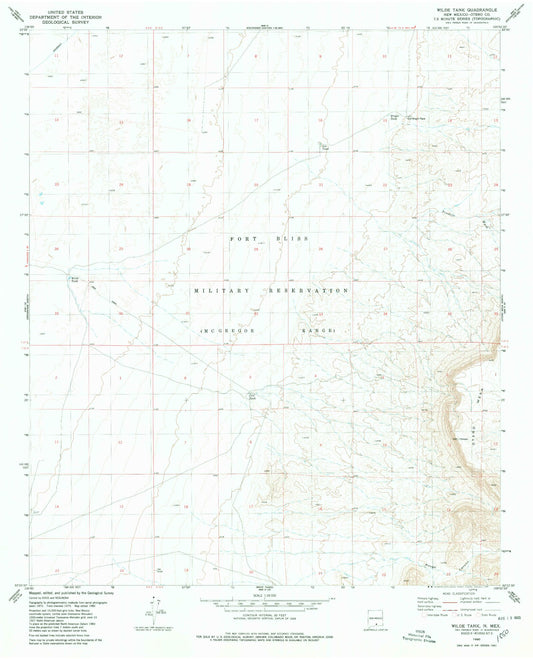 Classic USGS Wilde Tank New Mexico 7.5'x7.5' Topo Map Image
