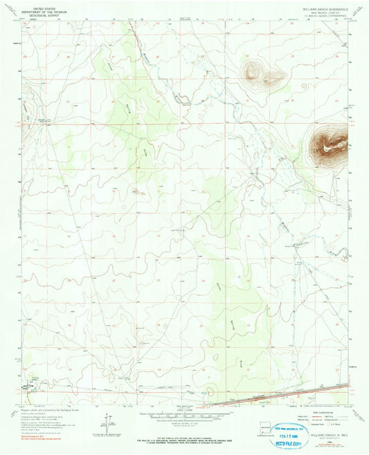Classic USGS Williams Ranch New Mexico 7.5'x7.5' Topo Map Image