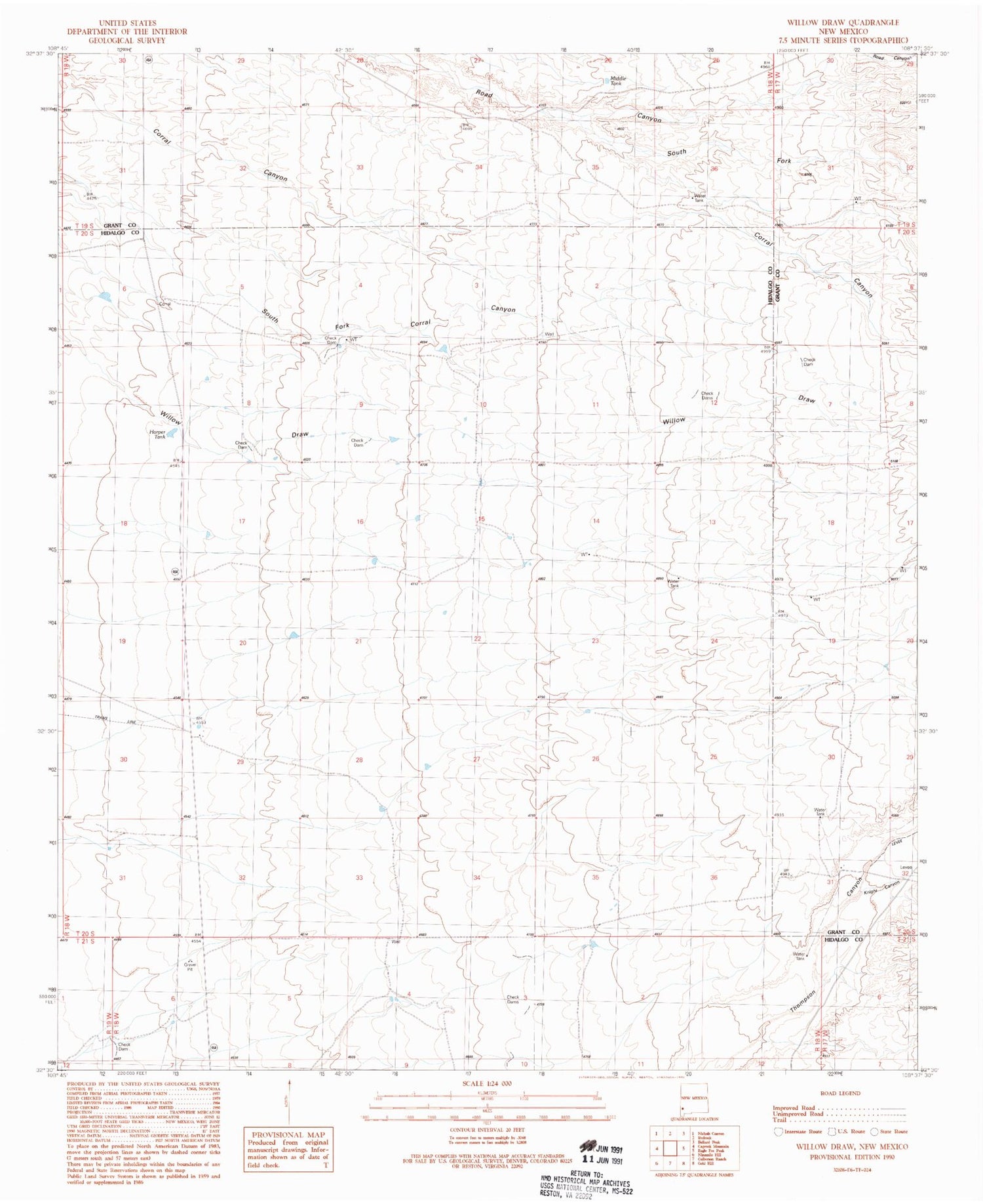 Classic USGS Willow Draw New Mexico 7.5'x7.5' Topo Map Image