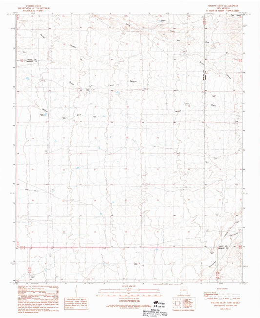 Classic USGS Willow Draw New Mexico 7.5'x7.5' Topo Map Image