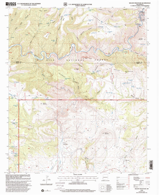 Classic USGS Wilson Mountain New Mexico 7.5'x7.5' Topo Map Image