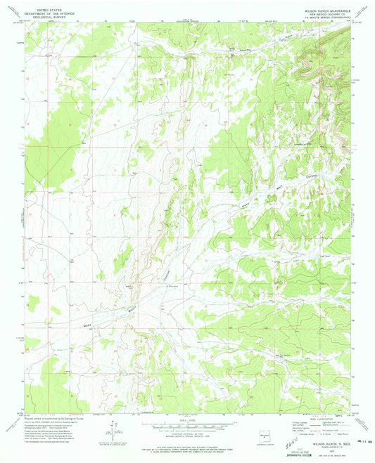 Classic USGS Wilson Ranch New Mexico 7.5'x7.5' Topo Map Image