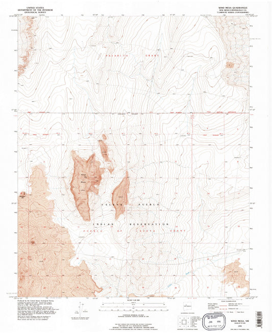 Classic USGS Wind Mesa New Mexico 7.5'x7.5' Topo Map Image