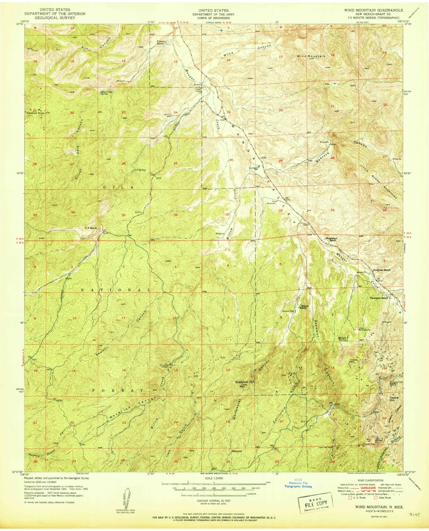 Classic USGS Wind Mountain New Mexico 7.5'x7.5' Topo Map Image