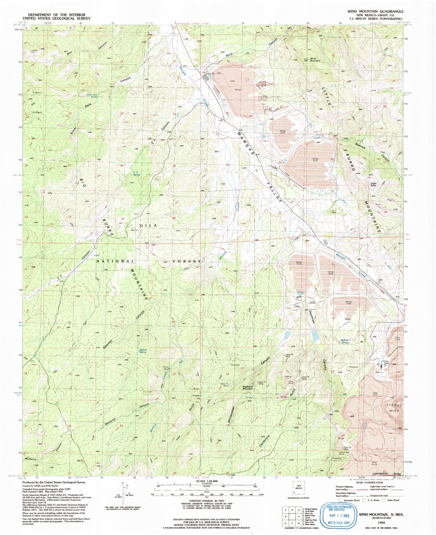 Classic USGS Wind Mountain New Mexico 7.5'x7.5' Topo Map Image