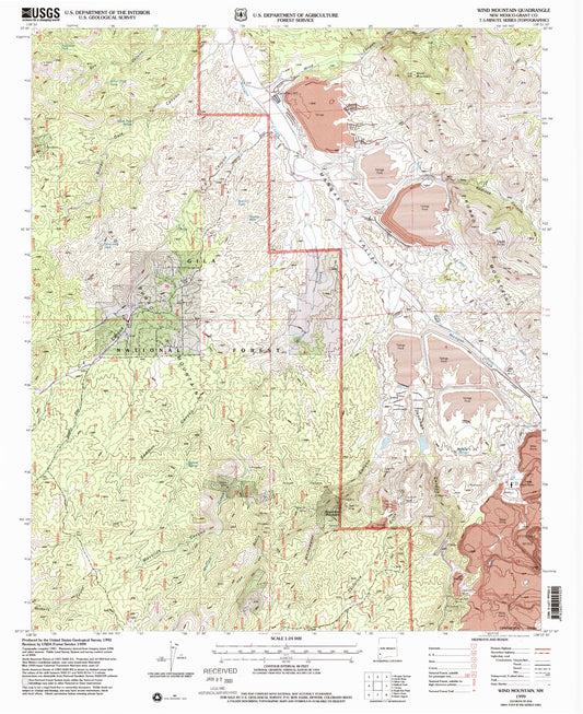 Classic USGS Wind Mountain New Mexico 7.5'x7.5' Topo Map Image