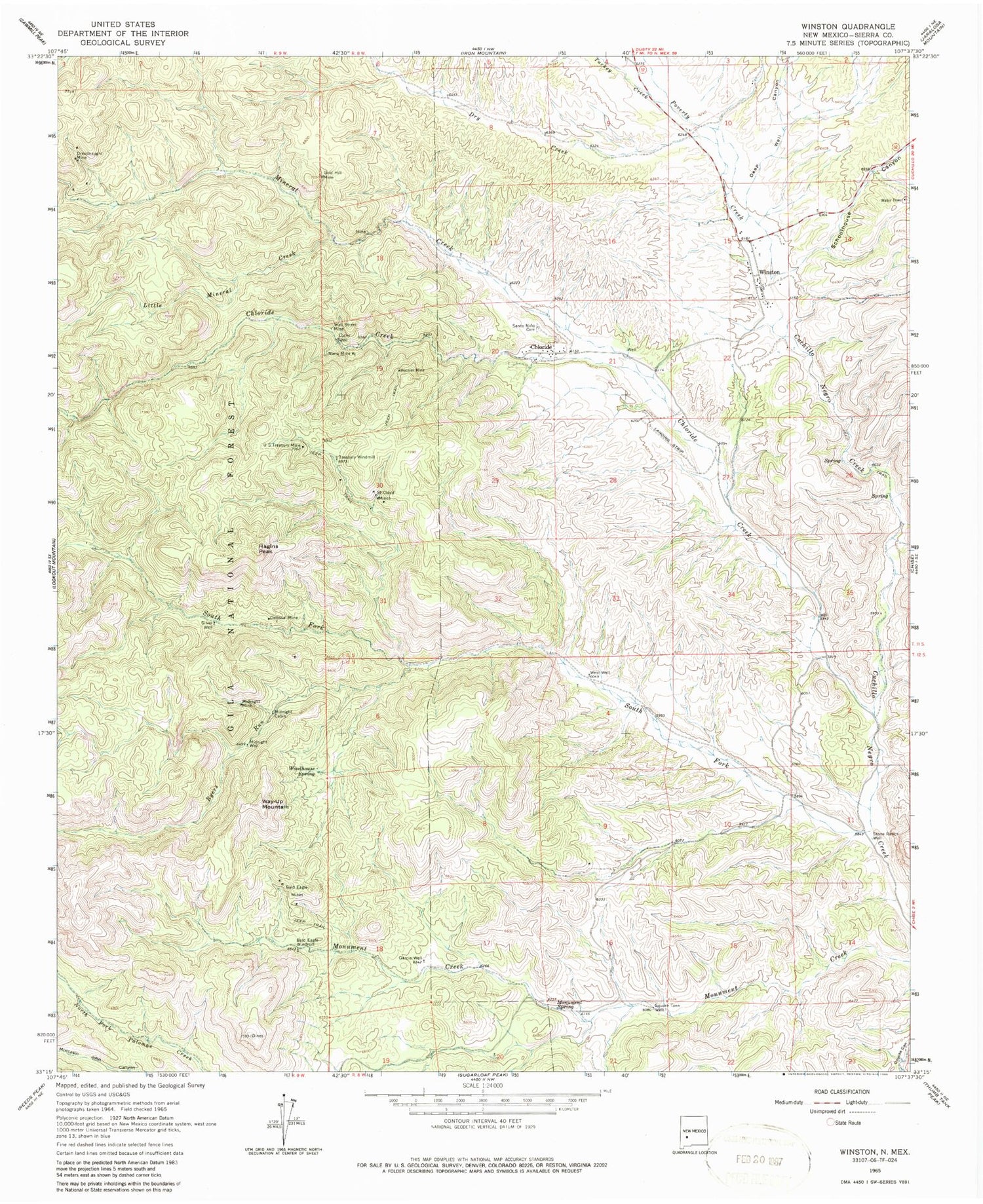 Classic USGS Winston New Mexico 7.5'x7.5' Topo Map Image
