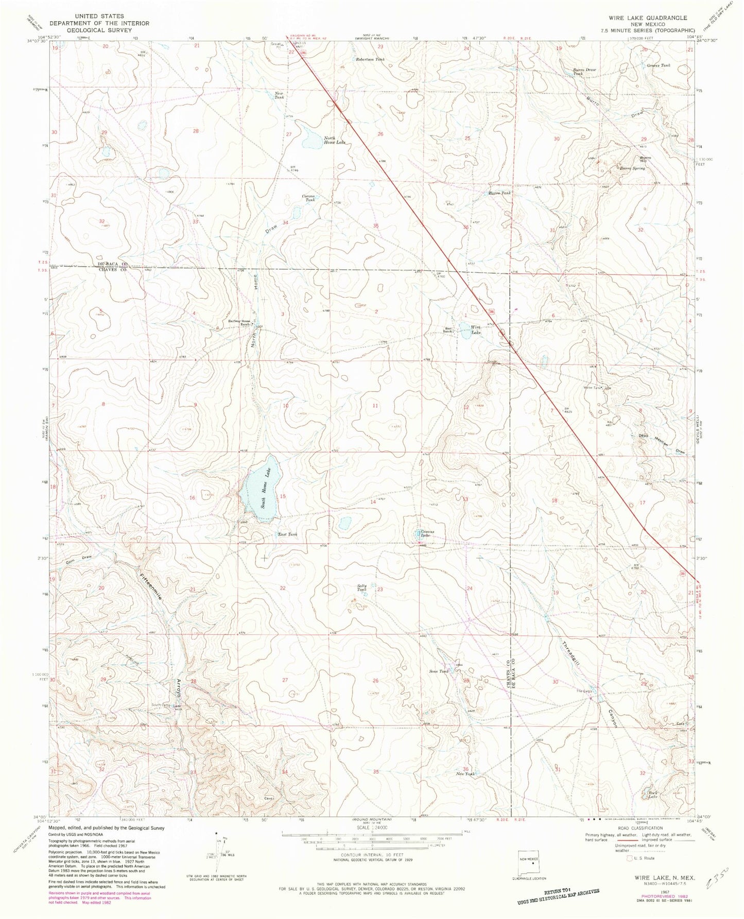 Classic USGS Wire Lake New Mexico 7.5'x7.5' Topo Map Image