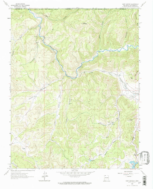 Classic USGS Wirt Canyon New Mexico 7.5'x7.5' Topo Map Image