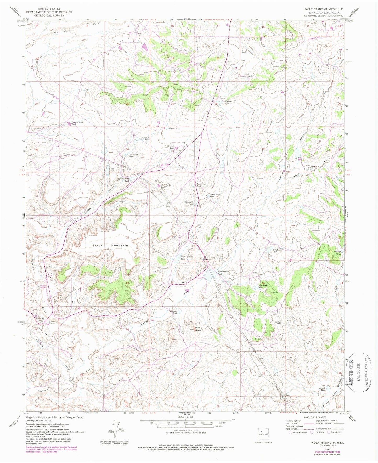 Classic USGS Wolf Stand New Mexico 7.5'x7.5' Topo Map Image