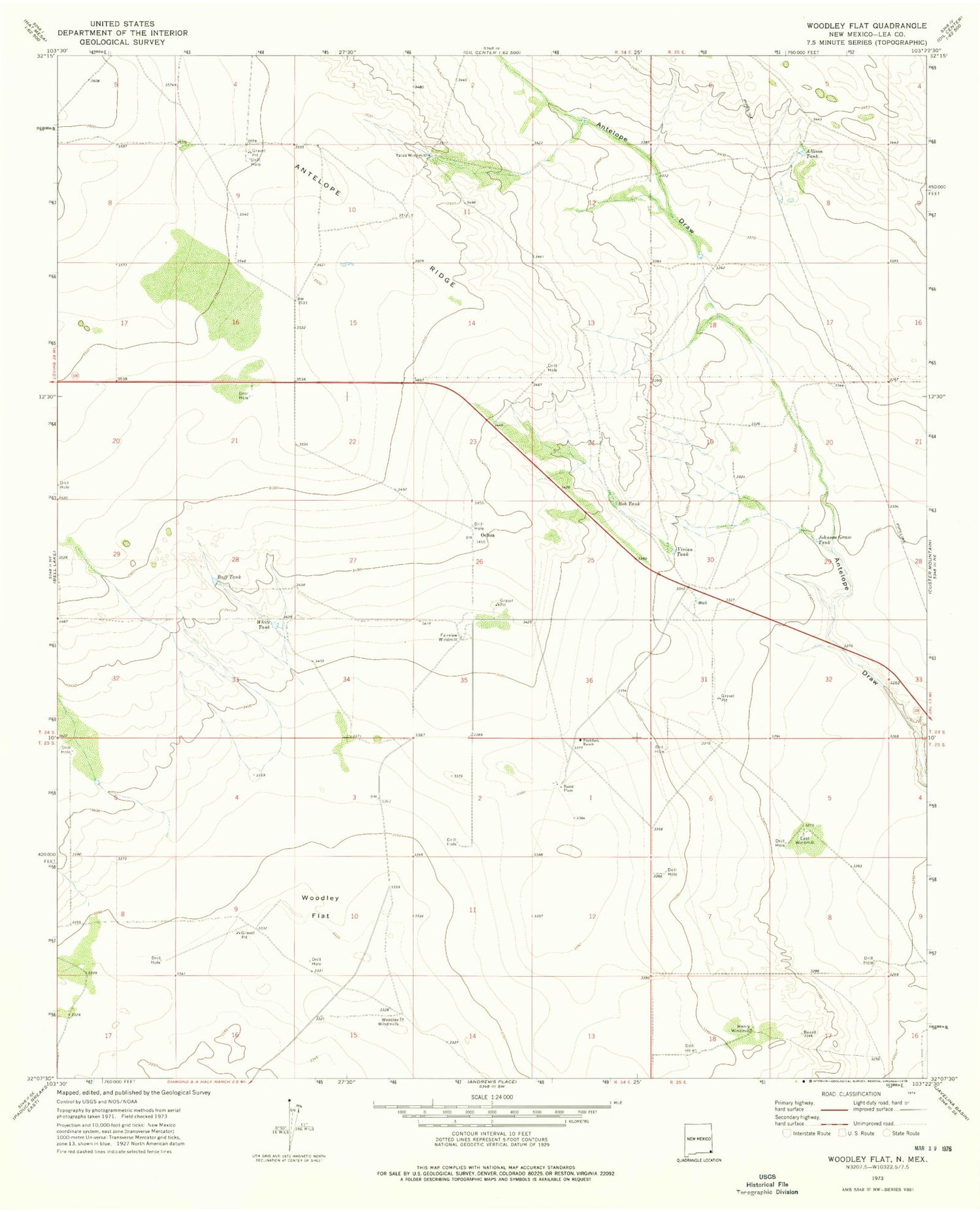 Classic USGS Woodley Flat New Mexico 7.5'x7.5' Topo Map Image