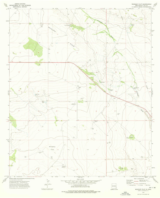 Classic USGS Woodley Flat New Mexico 7.5'x7.5' Topo Map Image