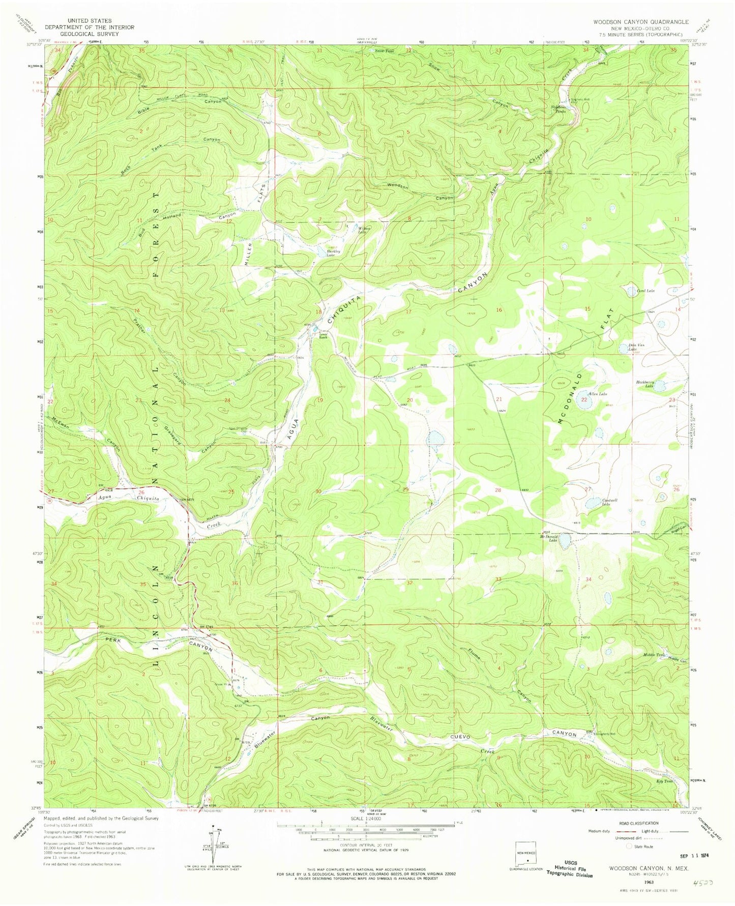 Classic USGS Woodson Canyon New Mexico 7.5'x7.5' Topo Map Image