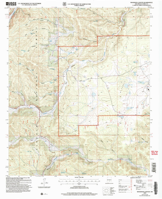Classic USGS Woodson Canyon New Mexico 7.5'x7.5' Topo Map Image