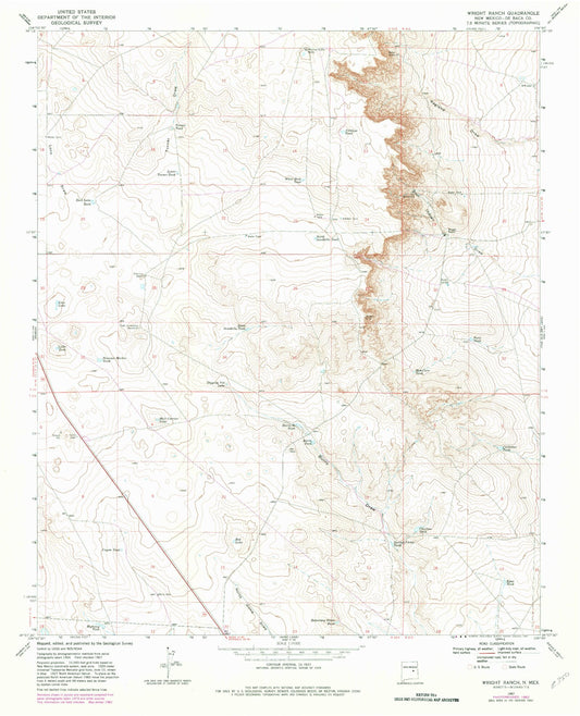 Classic USGS Wright Ranch New Mexico 7.5'x7.5' Topo Map Image
