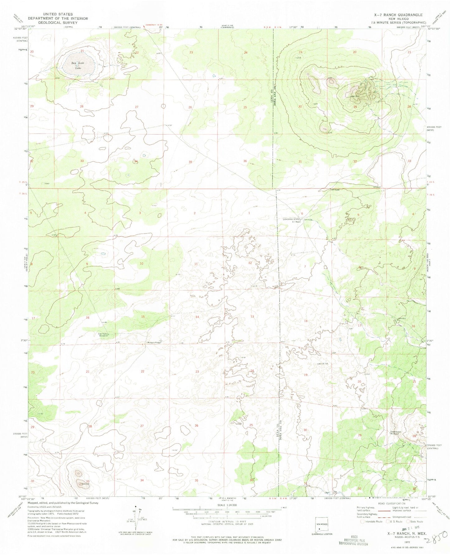 Classic USGS X-7 Ranch New Mexico 7.5'x7.5' Topo Map Image
