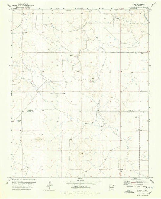 Classic USGS Yates New Mexico 7.5'x7.5' Topo Map Image