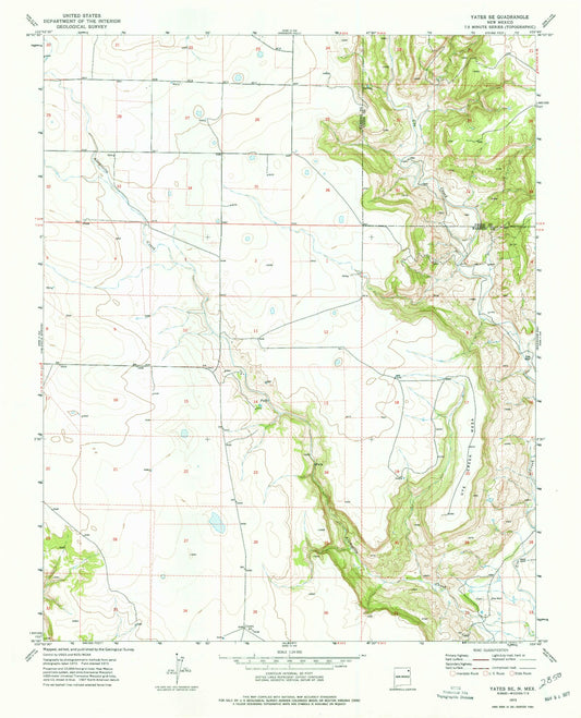 Classic USGS Yates SE New Mexico 7.5'x7.5' Topo Map Image