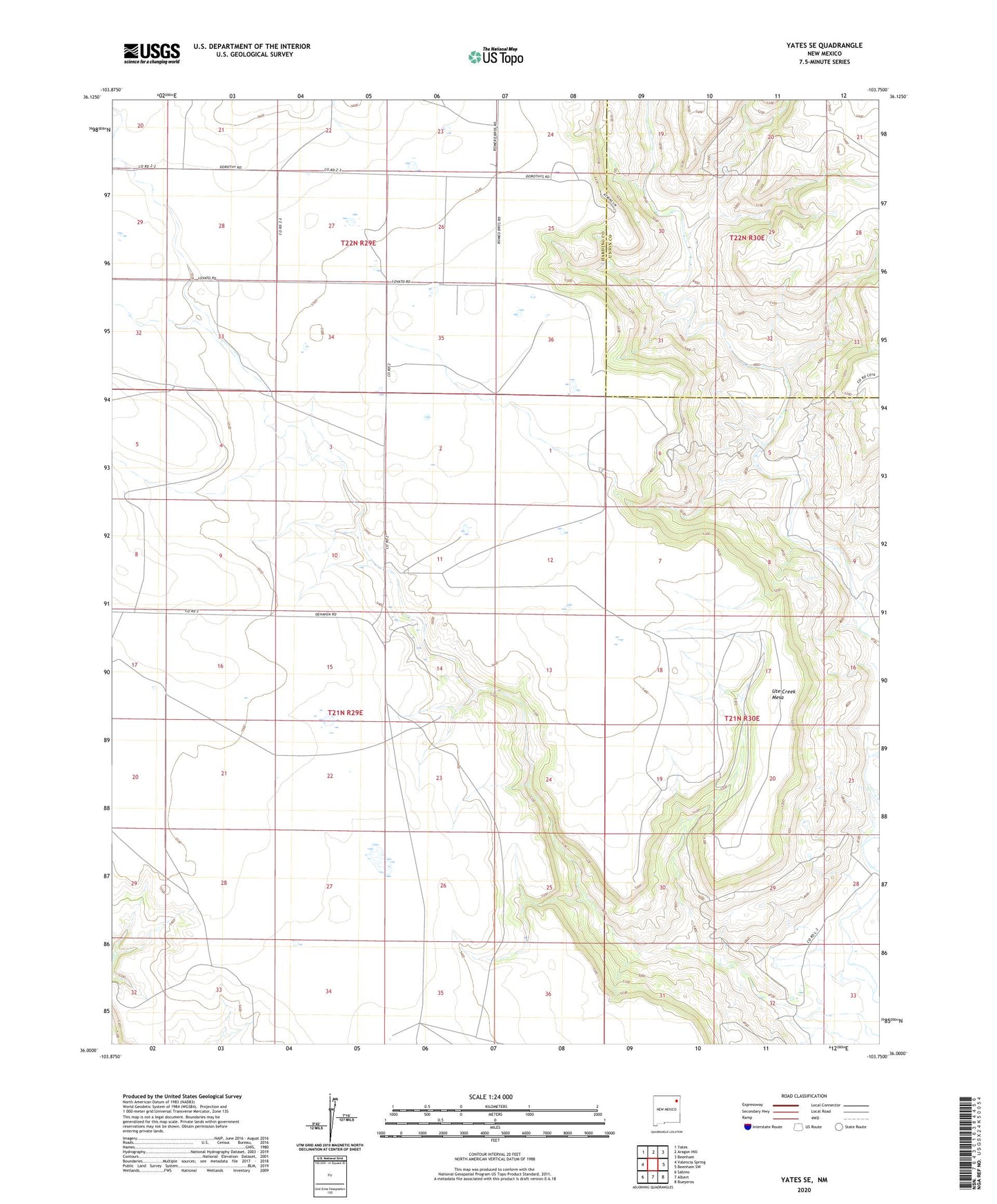 Yates SE New Mexico US Topo Map Image