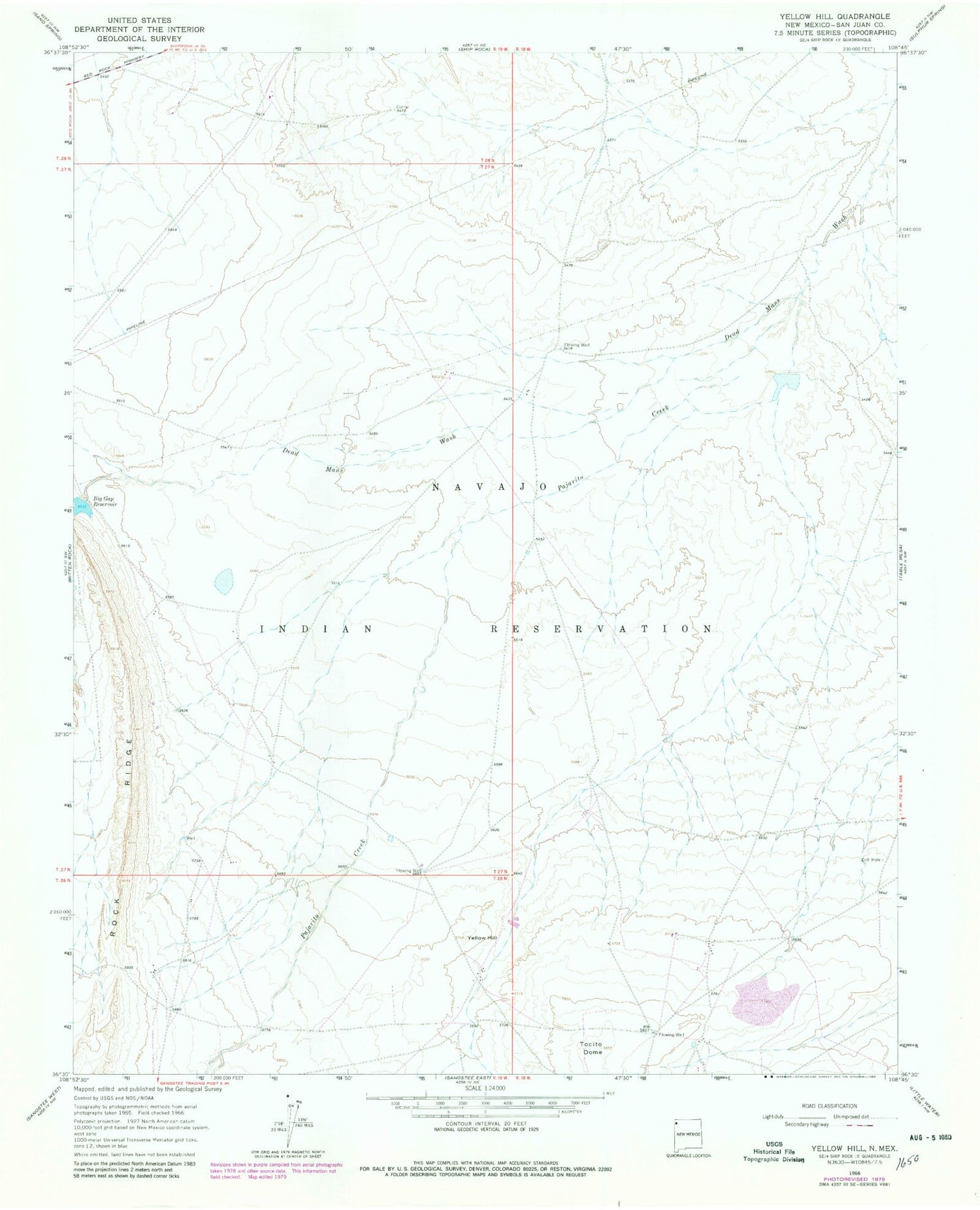 Classic USGS Yellow Hill New Mexico 7.5'x7.5' Topo Map Image