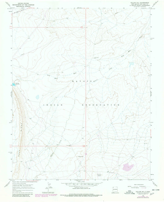 Classic USGS Yellow Hill New Mexico 7.5'x7.5' Topo Map Image
