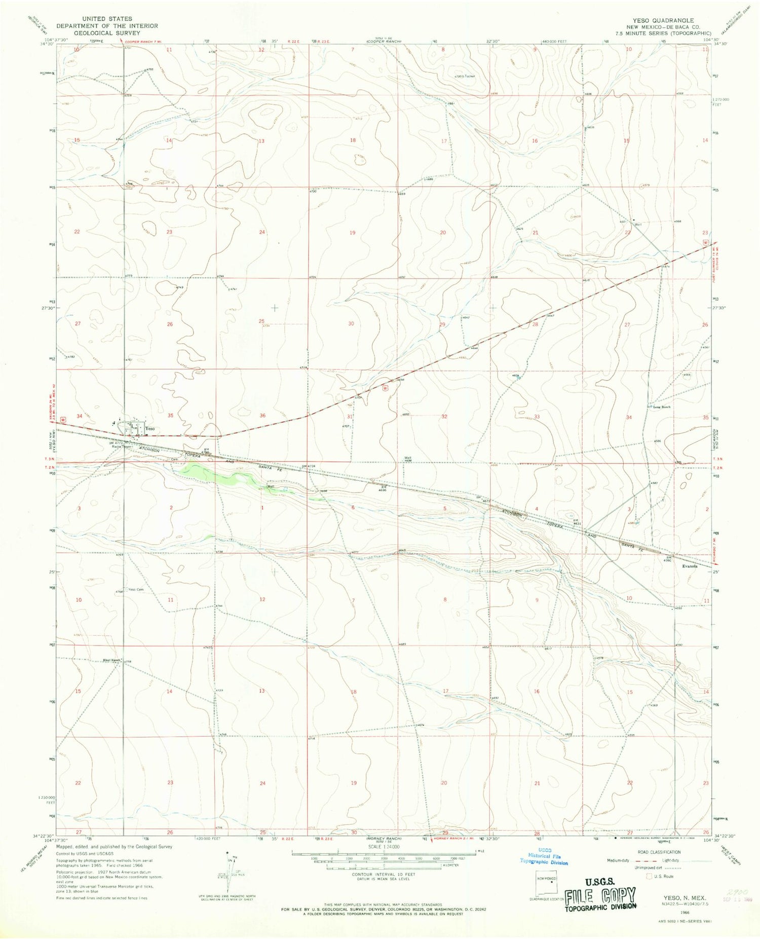 Classic USGS Yeso New Mexico 7.5'x7.5' Topo Map Image