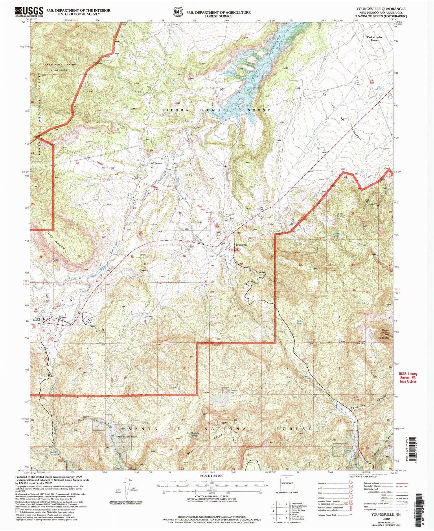 Classic USGS Youngsville New Mexico 7.5'x7.5' Topo Map Image