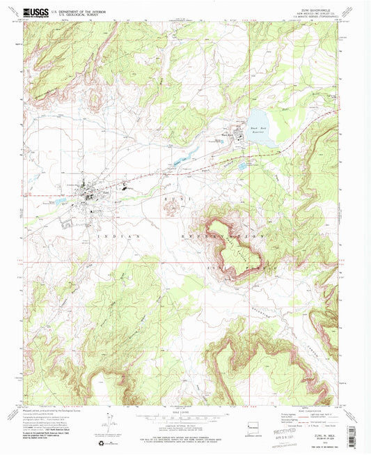 Classic USGS Zuni New Mexico 7.5'x7.5' Topo Map Image