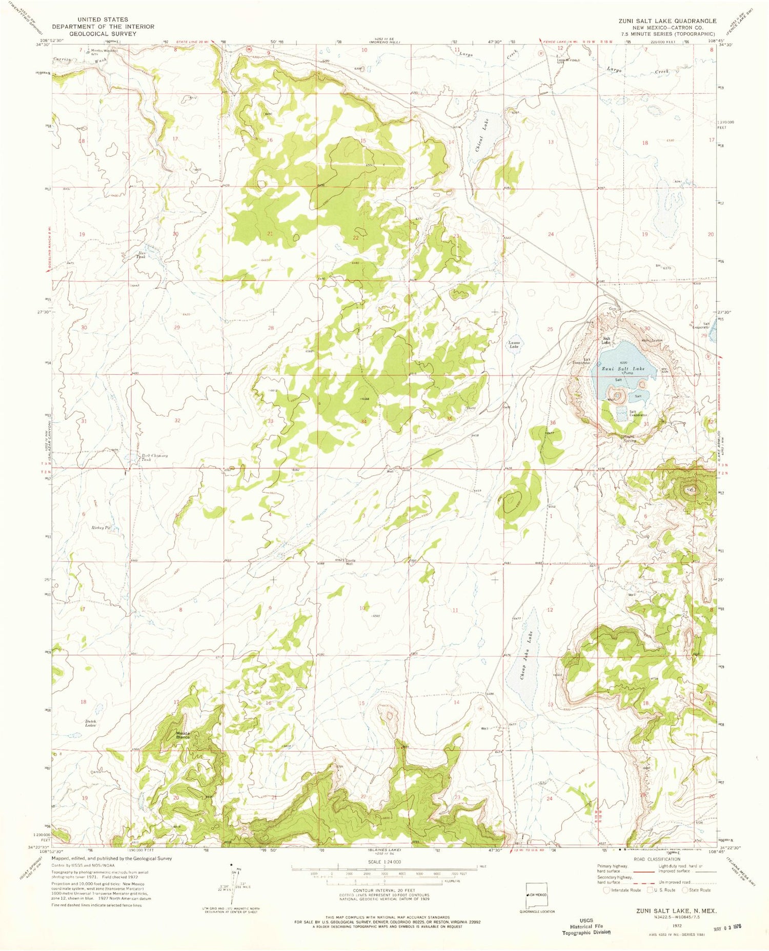 Classic USGS Zuni Salt Lake New Mexico 7.5'x7.5' Topo Map Image