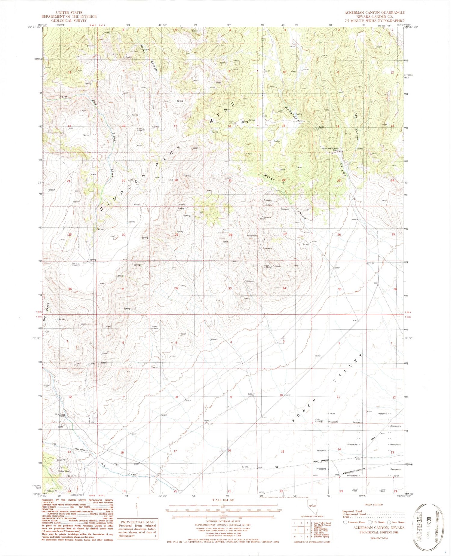 Classic USGS Ackerman Canyon Nevada 7.5'x7.5' Topo Map Image