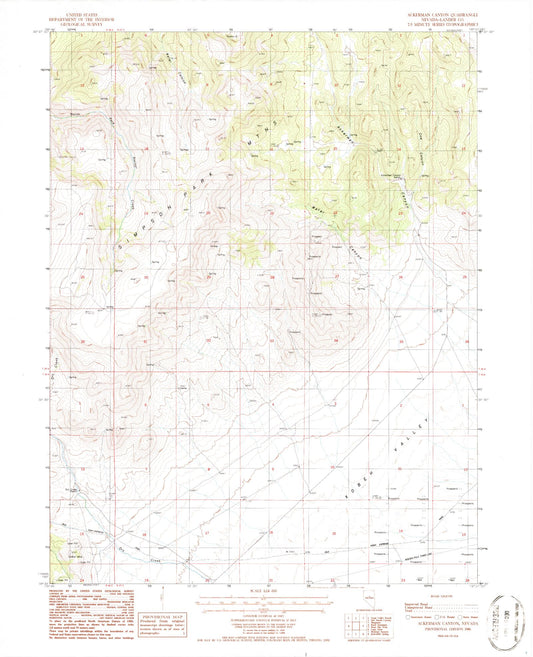 Classic USGS Ackerman Canyon Nevada 7.5'x7.5' Topo Map Image