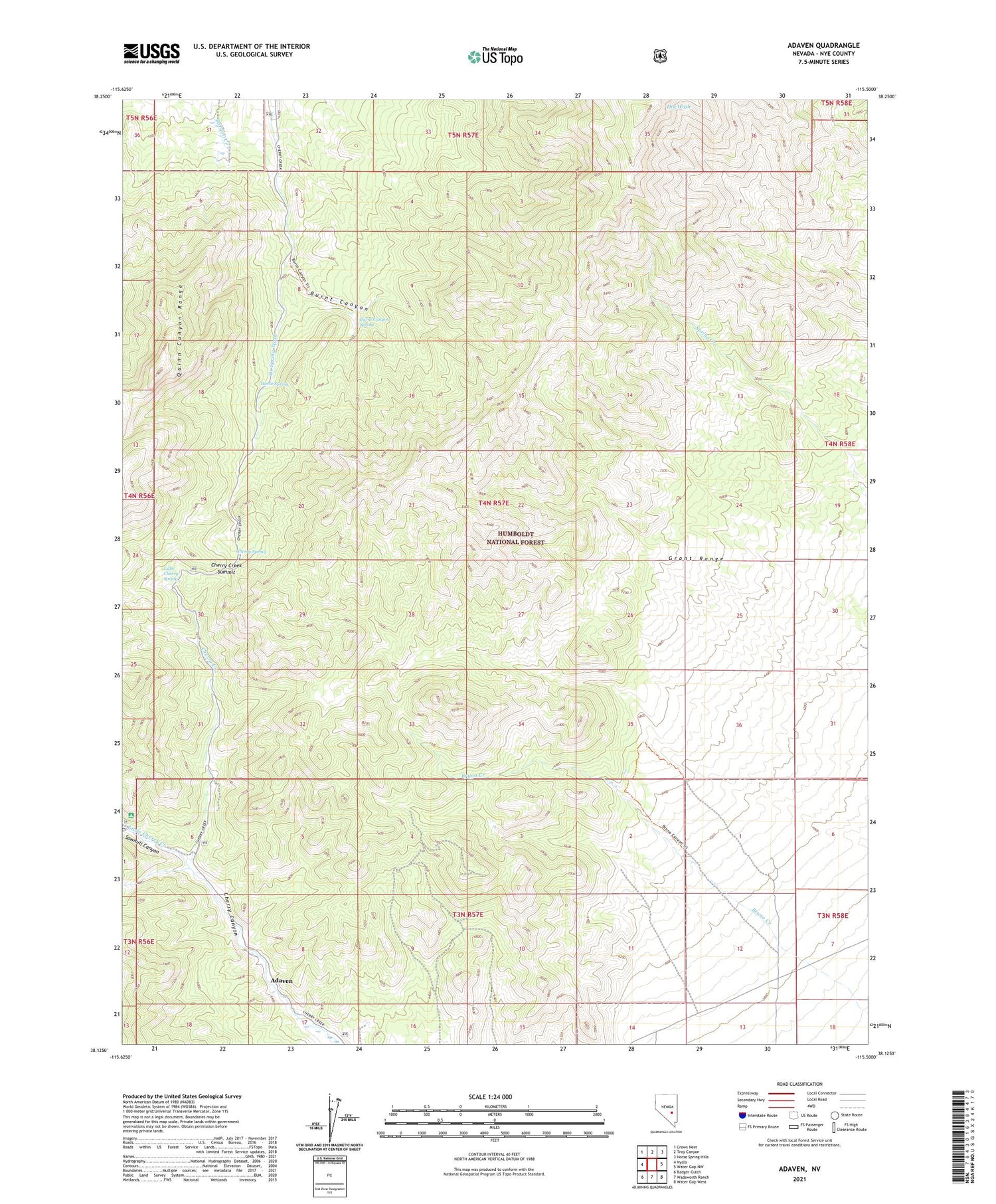 Adaven Nevada US Topo Map Image