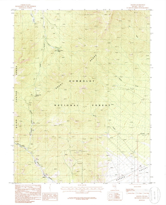 Classic USGS Adaven Nevada 7.5'x7.5' Topo Map Image