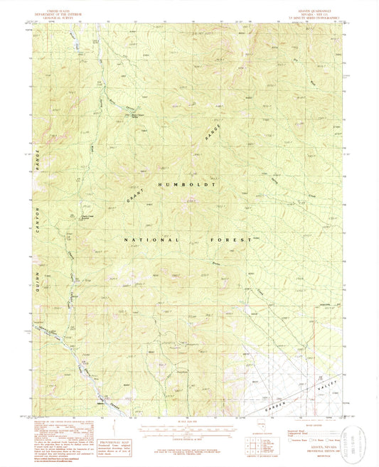 Classic USGS Adaven Nevada 7.5'x7.5' Topo Map Image