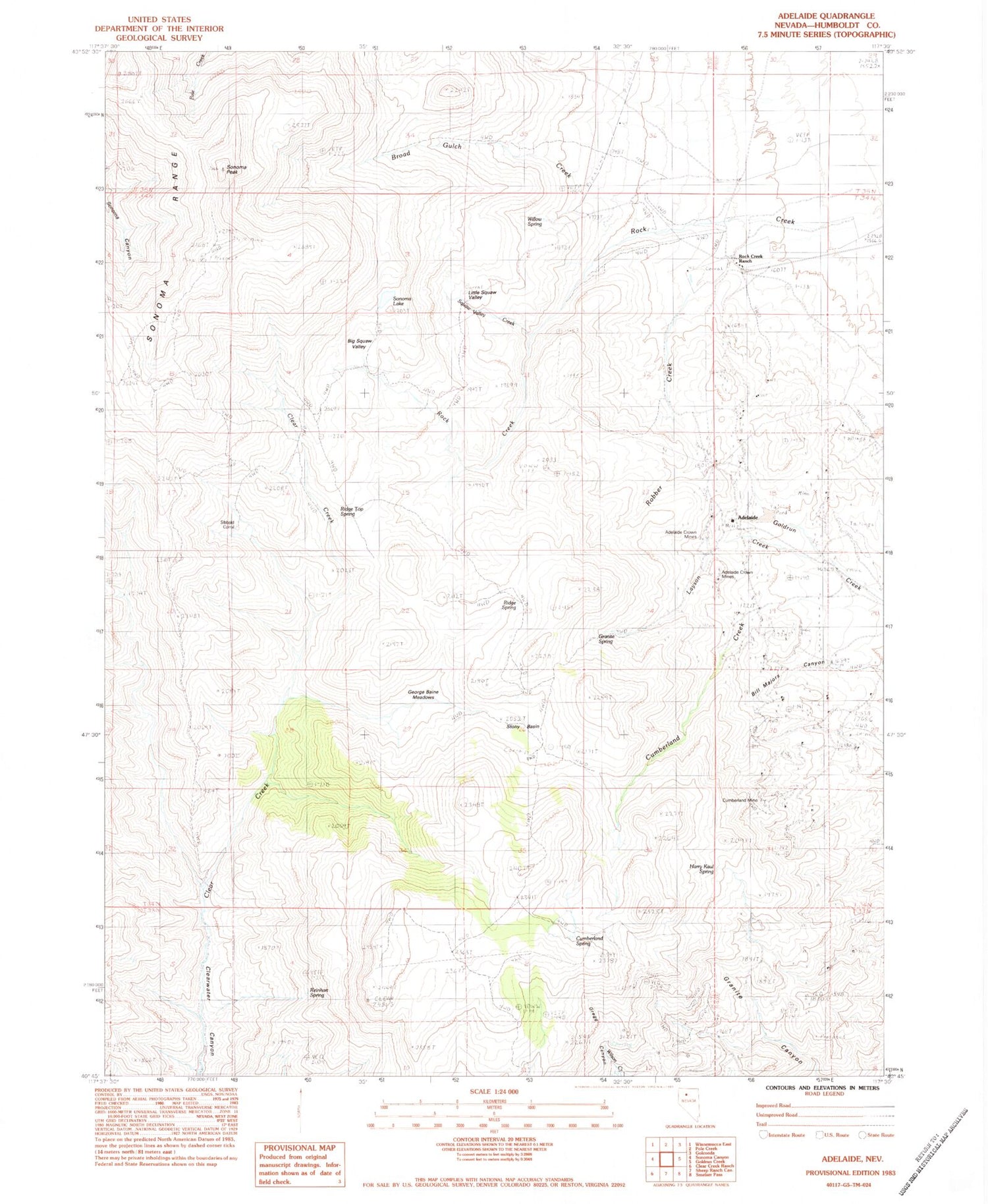 Classic USGS Adelaide Nevada 7.5'x7.5' Topo Map Image