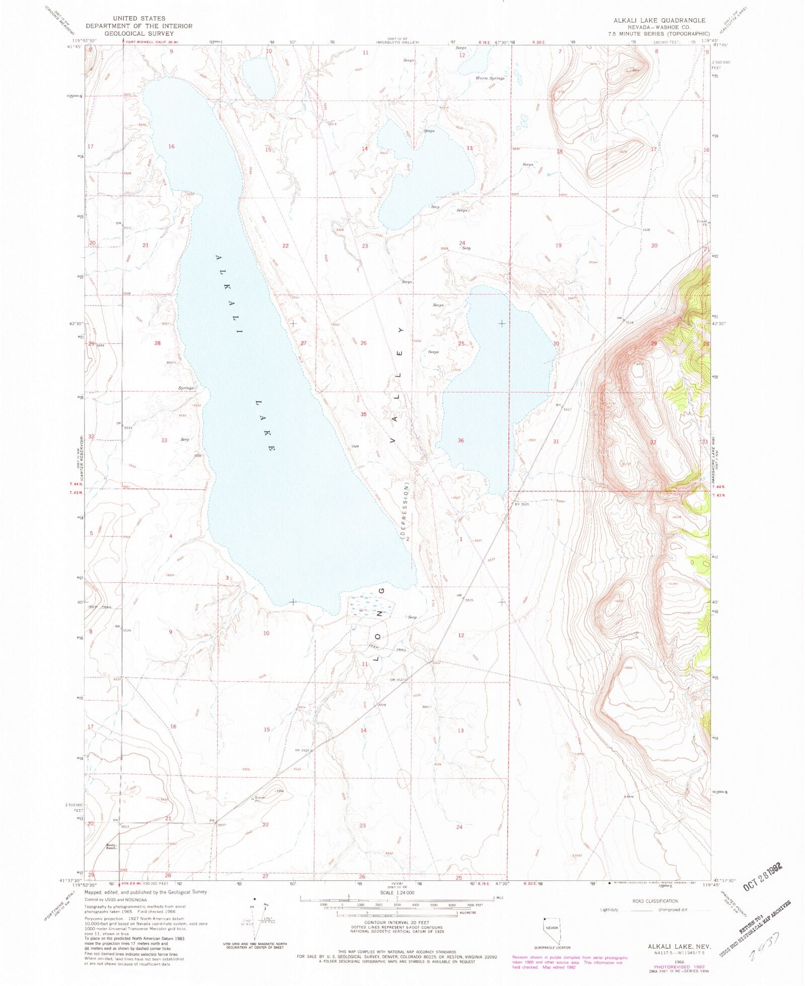 Classic USGS Alkali Lake Nevada 7.5'x7.5' Topo Map MyTopo Map Store