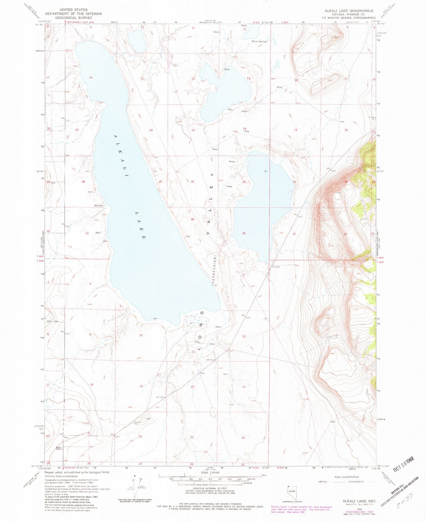 Classic USGS Alkali Lake Nevada 7.5'x7.5' Topo Map Image