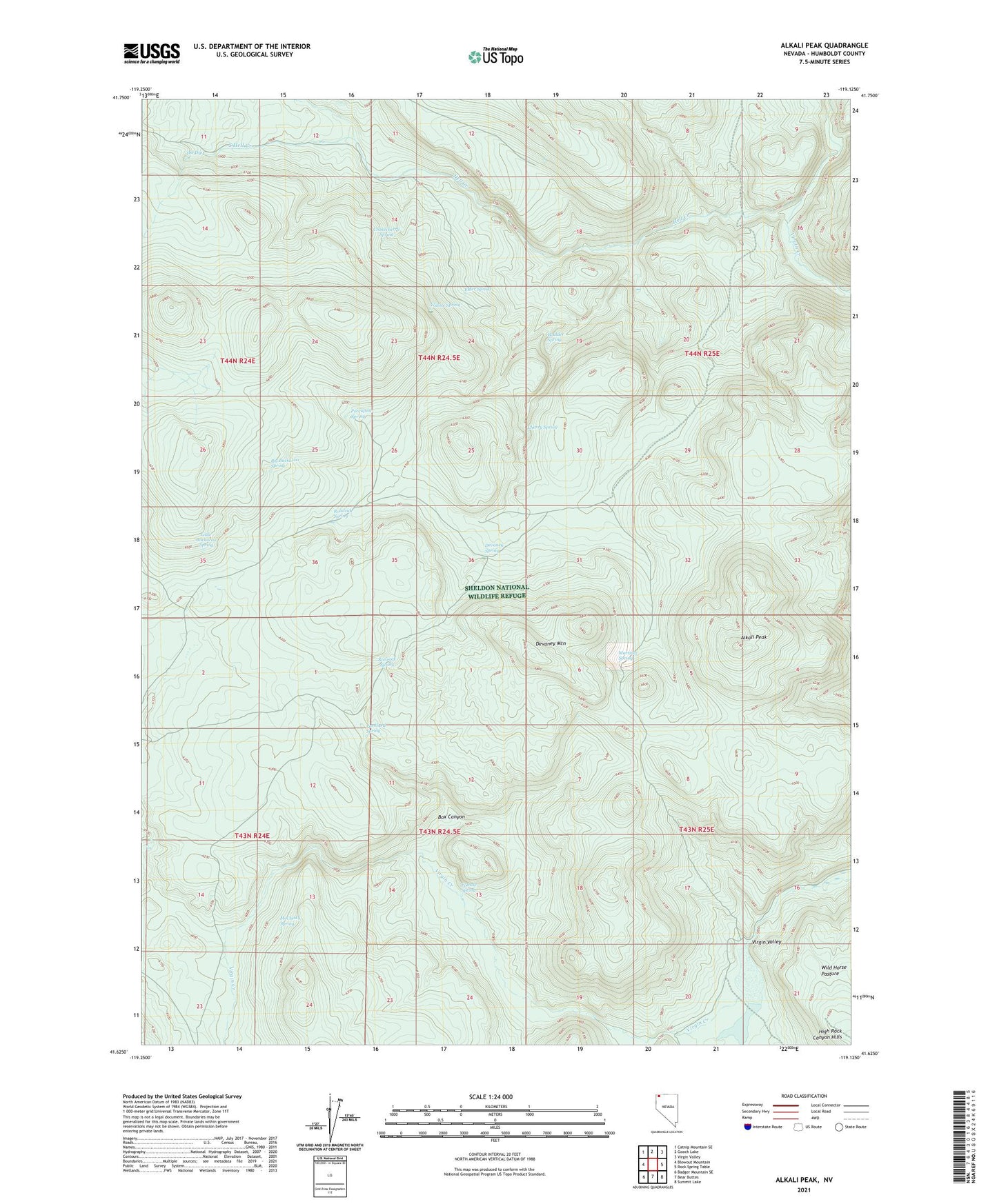 Alkali Peak Nevada US Topo Map Image