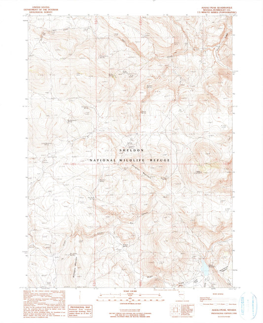 Classic USGS Alkali Peak Nevada 7.5'x7.5' Topo Map Image